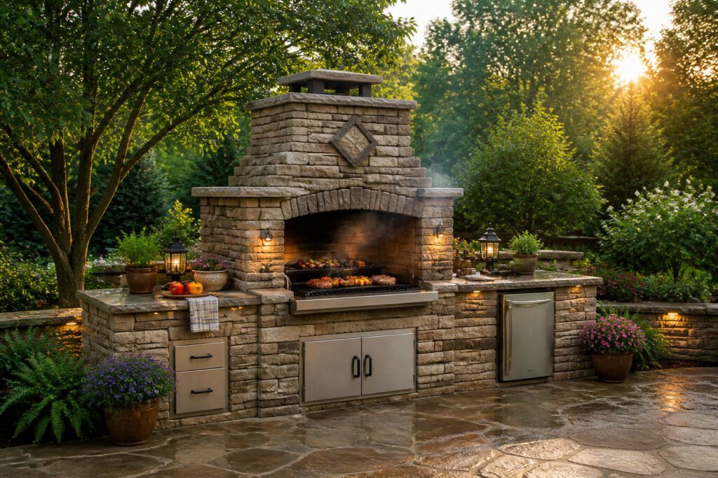 Barbecue en pierre luxueux en exterieur
