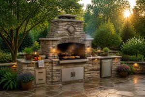 Barbecue en pierre luxueux en exterieur