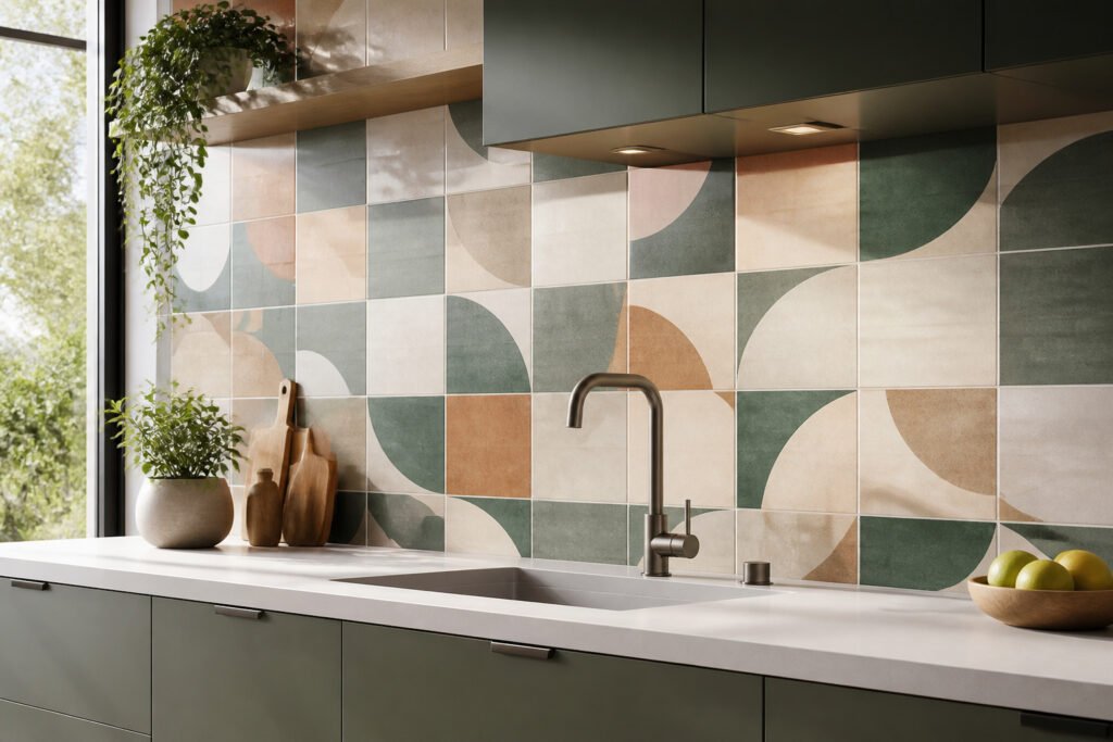 Credence de cuisine moderne aux motifs geometriques